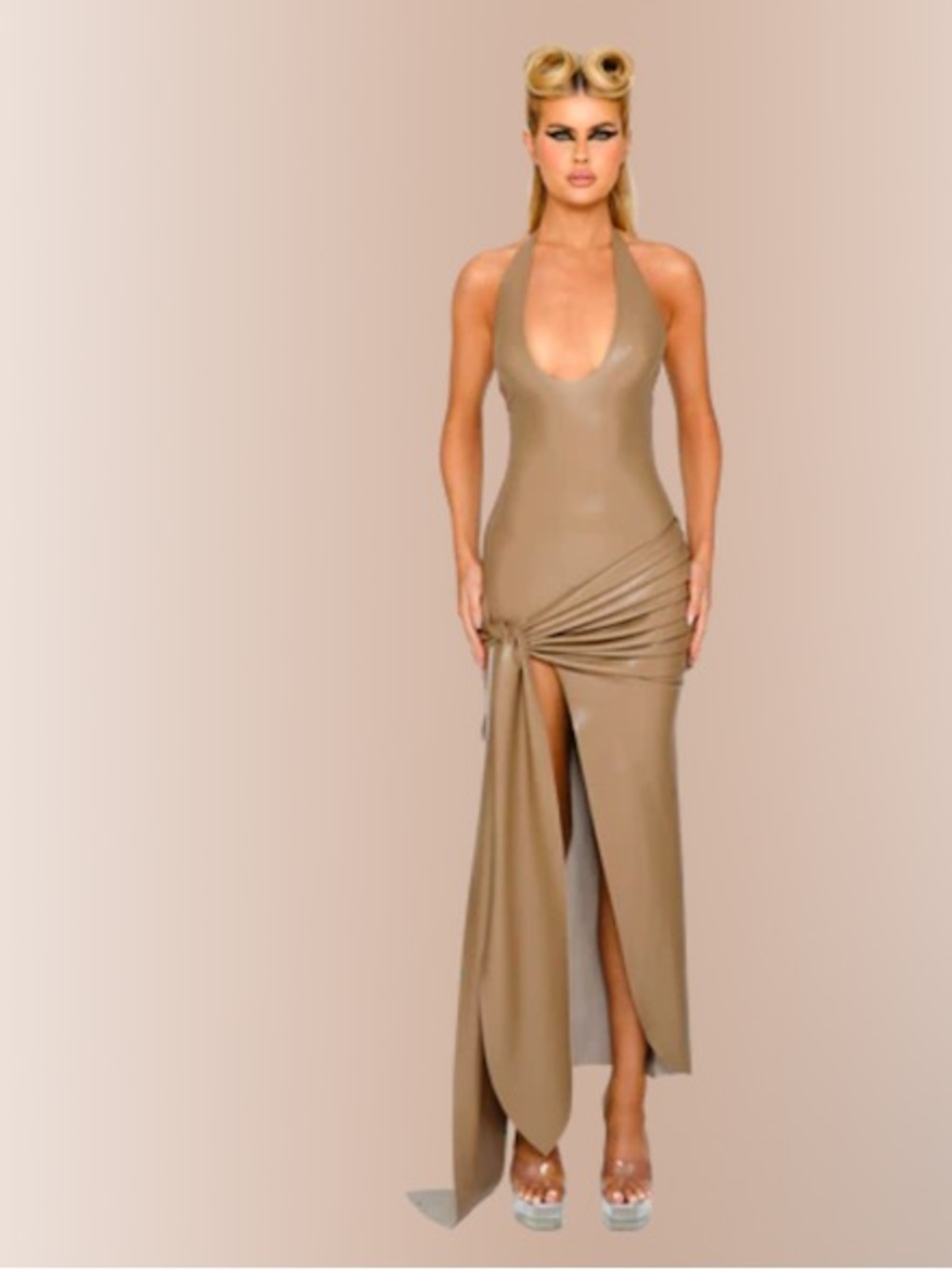 Coucoo Faux Leather Jaya Dress - Toasted Tahini